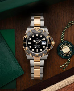 Rolex Submariner Gold & White Chain with Black Dial  Date Automatic