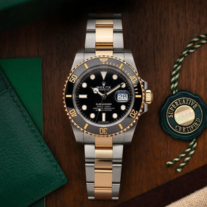 Rolex Submariner Gold & White Chain with Black Dial  Date Automatic